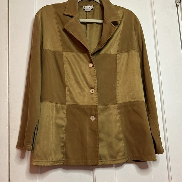 Caren Sport Patchwork Faux Suede Western Button Up Long Sleeve Shirt Top 1X - Picture 2 of 10